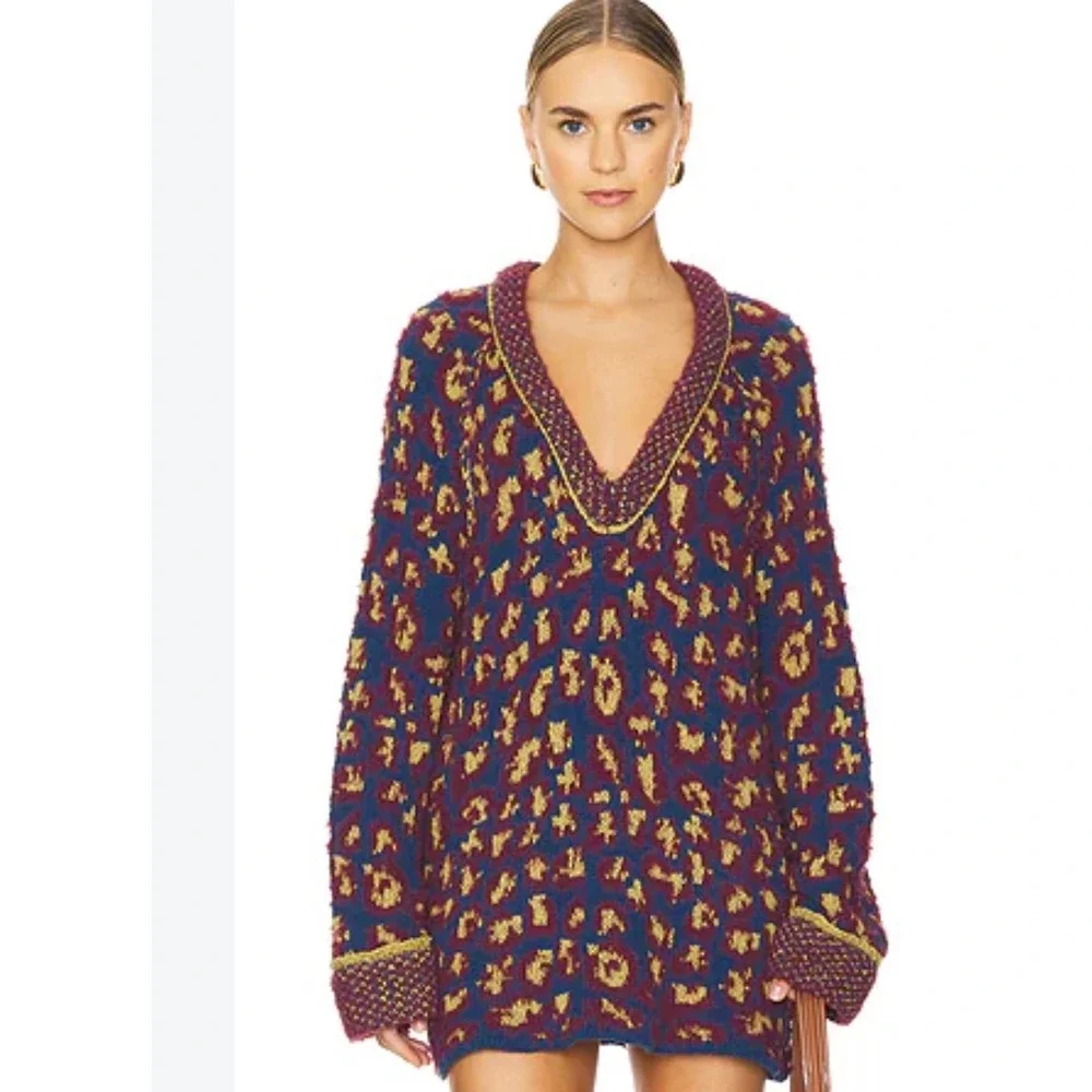Free People Little Animal Pullover bohemian-inspired women V-neck sweater M NWT